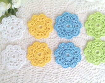 8 Crochet Flower Coasters in Spring Colors - 3 1/4" or 8 cm