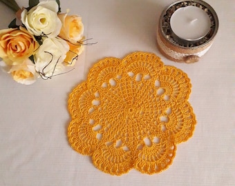 Easter Yellow Crochet Lace Doily - Model "Esperanza"- Center  Piece Doily Table Decoration - 7 1/2 inch or 19 cm