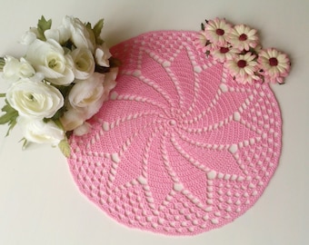 Pink Crochet Lace Doily - Model "Hailey"- Center  Piece Doily Table Decoration - 10 inch or 26 cm