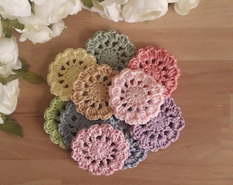 12pcs Crochet Miniature Doilies in pastel colors - 2 inch or 5 cm