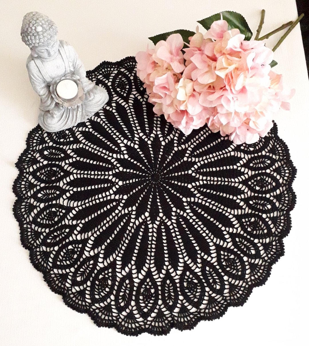 Black Crochet Lace Doily Model hunter Center Etsy