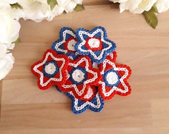 8pcs Crochet Patriotic Stars in - 2 1/4  inch or 6 cm