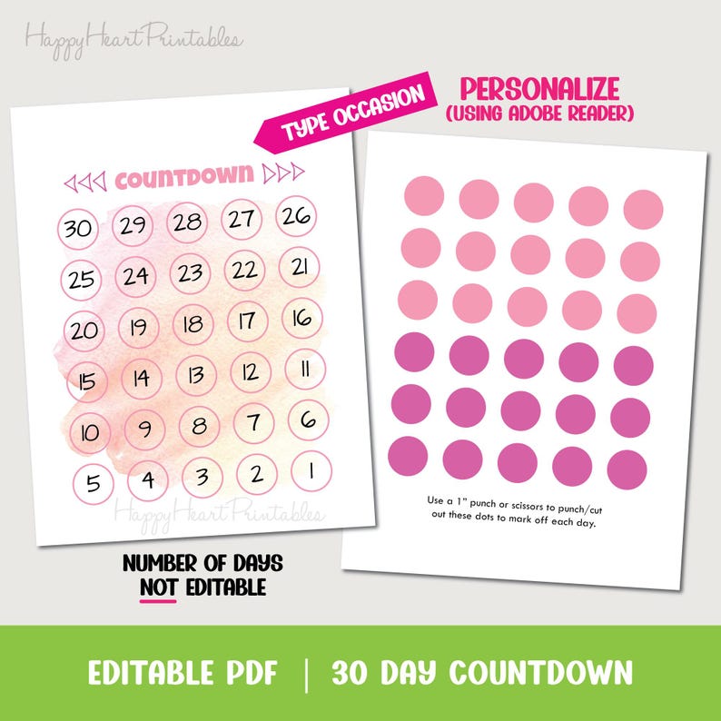 Number Countdown Chart Printable Countdown - Personalize for Any Occasion - Etsy