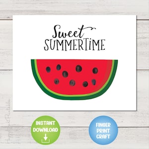 Fingerprint Watermelon Art - Watermelon Finger Print Printable Template - Fingerprint Summer Art