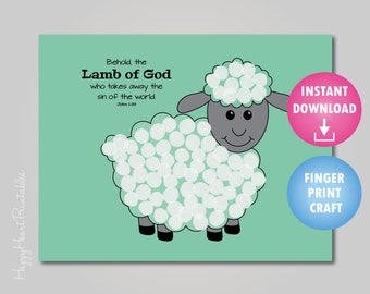 Fingerprint Lamb Craft - Easter Fingerprint Printable Template