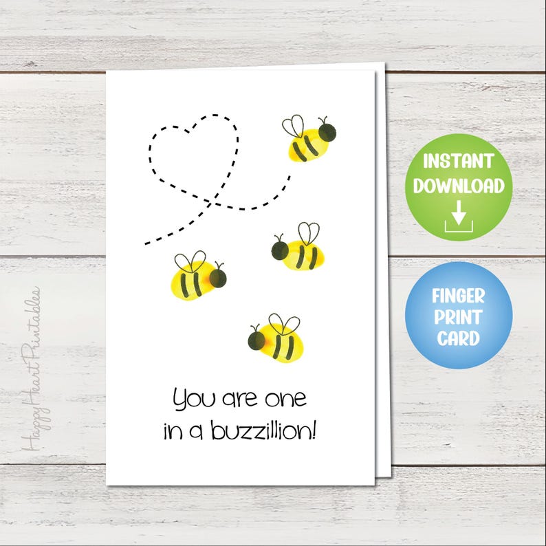 Fingerprint Bee Printable Birthday Day Card - Etsy