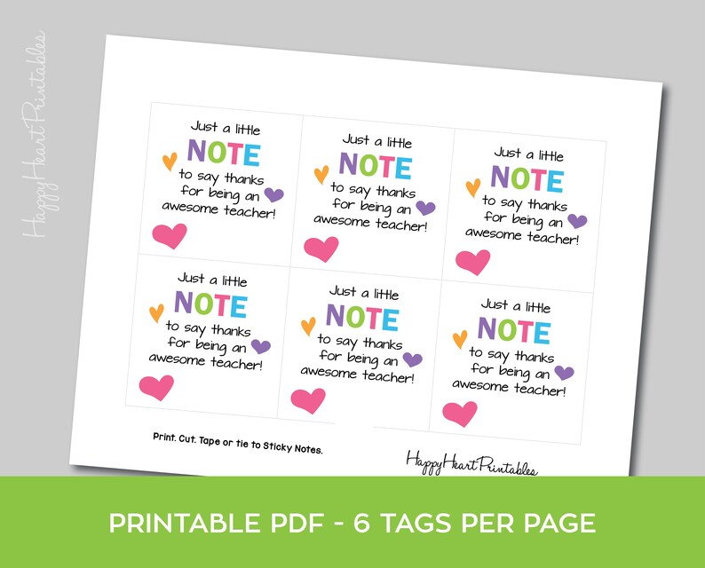 Teacher Appreciation Gift Tag Printable Sticky Note Tag Etsy Ireland