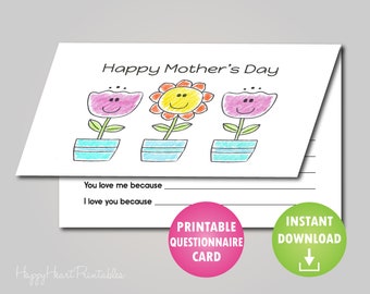 Mother's Day Questionnaire Printable Coloring Card