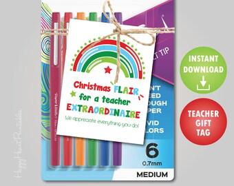 Christmas Teacher Gift Tag - Rainbow - Printable Gift Tag for Pens