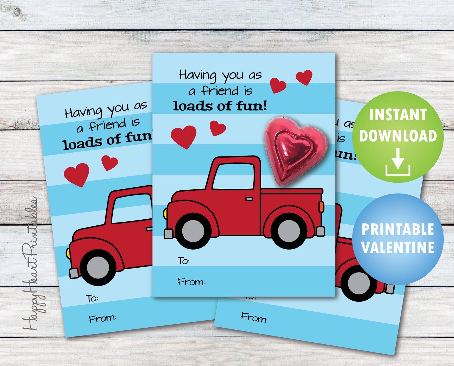Truck Printable Valentines Loads of Fun | Etsy