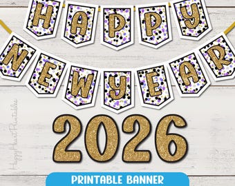 Ghirlanda Di Bandierine Boland "Happy New Year" In Metallizzato Oro E Bianco, Lunga 4 Metri, Decorazione Per Festa Di Capodanno