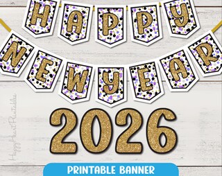Ghirlanda Di Bandierine Boland "Happy New Year" In Metallizzato Oro E Bianco, Lunga 4 Metri, Decorazione Per Festa Di Capodanno