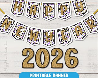 Ghirlanda Di Bandierine Boland "Happy New Year" In Metallizzato Oro E Bianco, Lunga 4 Metri, Decorazione Per Festa Di Capodanno