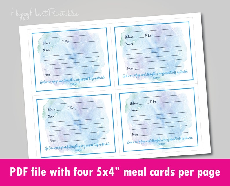 Printable Meal Label Watercolor Meal Delivery Note Meal | Etsy