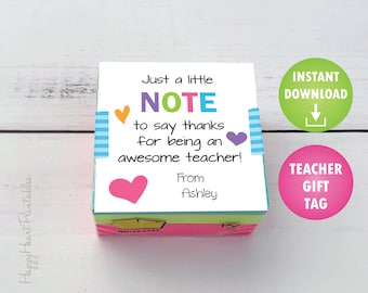 Teacher Appreciation Gift Tag - Printable Sticky Note Tag