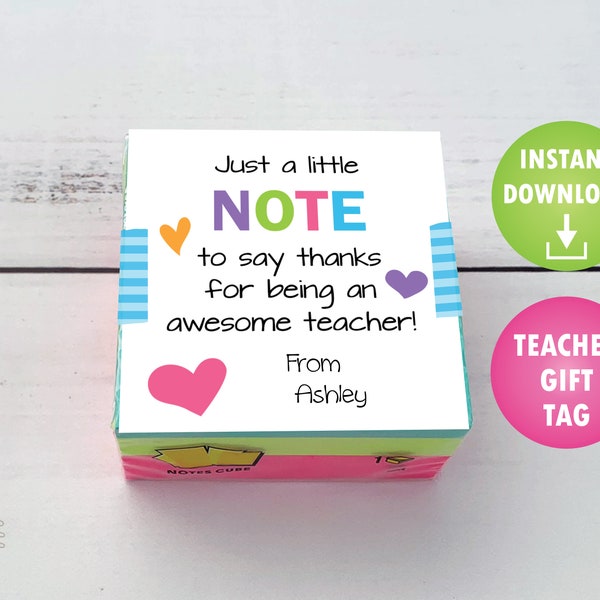 Teacher Appreciation Gift Tag - Printable Sticky Note Tag