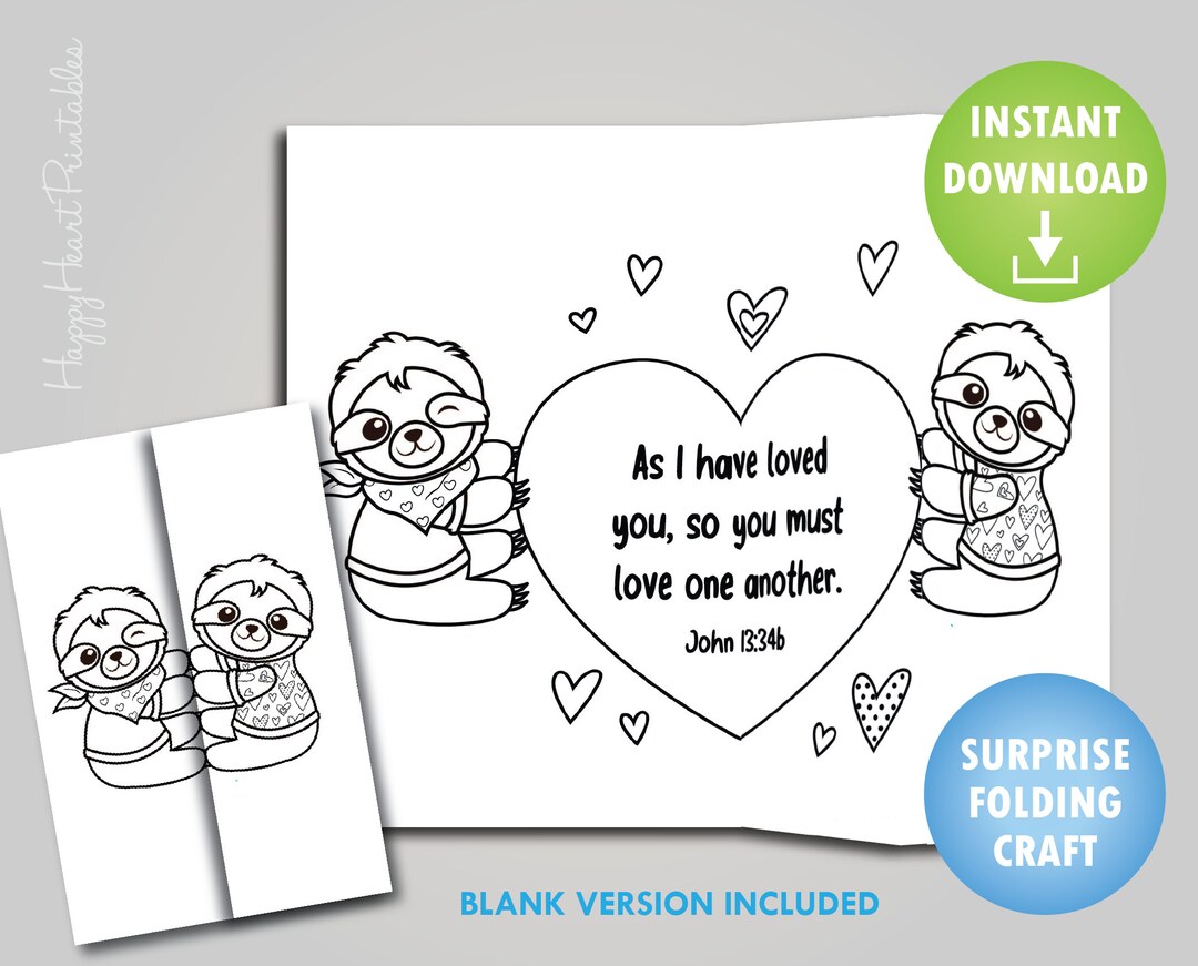 Sloth Valentine's Day Folding Surprise Printable With Bible Verse - Etsy