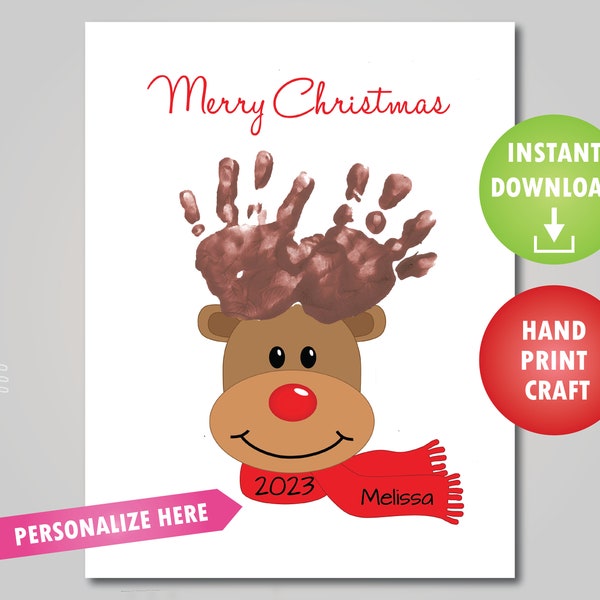 Handprint Reindeer Art Printable Template- Handprint Christmas Craft - Hand print Reindeer Antlers