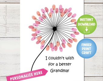 Arte con huellas dactilares - Día de la Madre - Regalo para la abuela - Plantilla editable e imprimible
