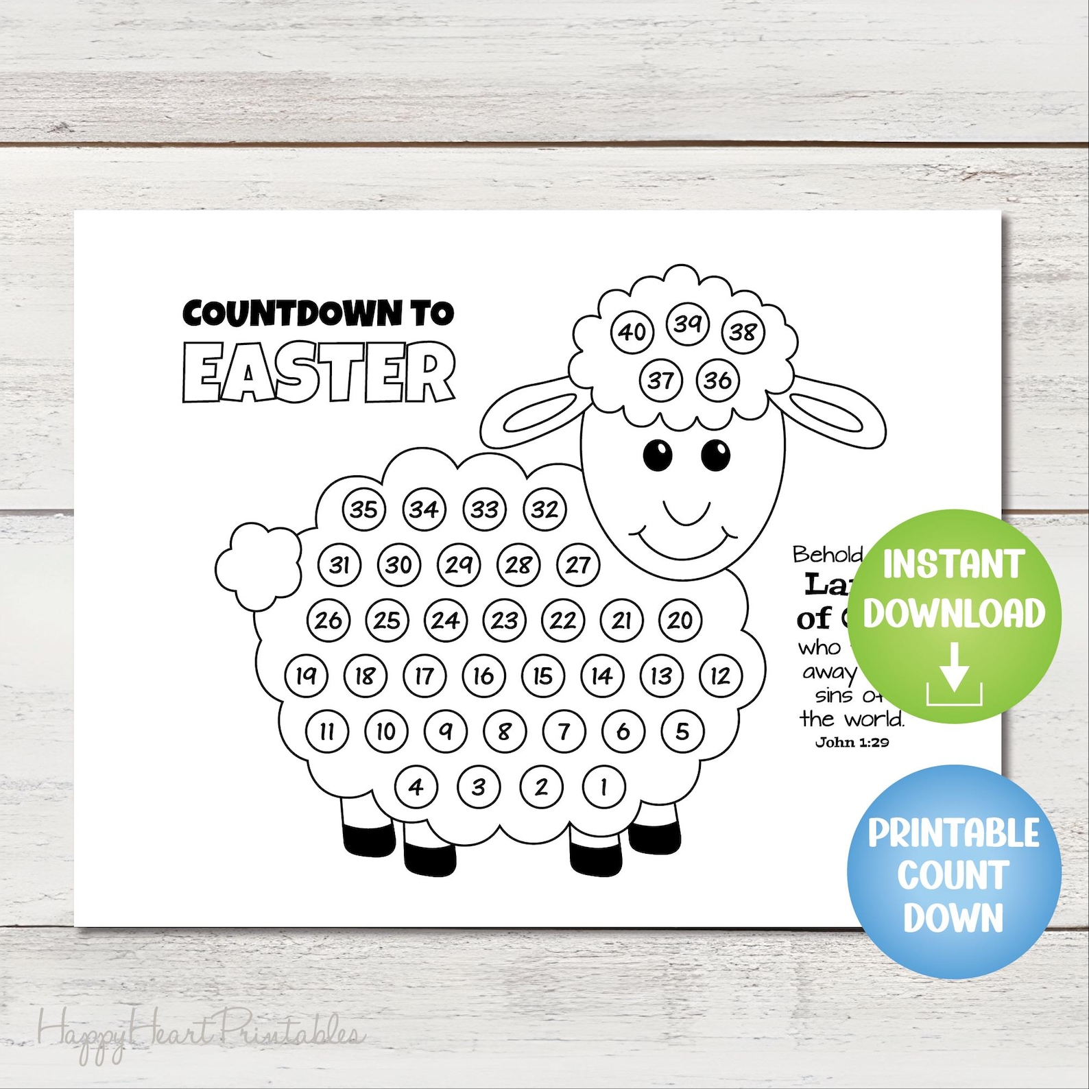 Printable Easter Countdown With Lamb - Etsy