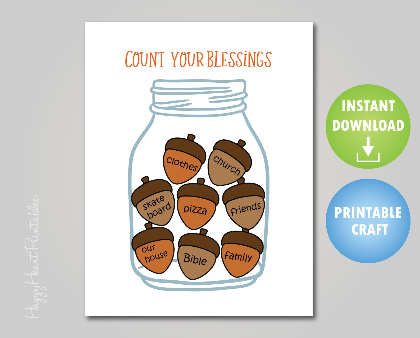 Count Your Blessings Thankfulness Craft Printable Craft | Etsy