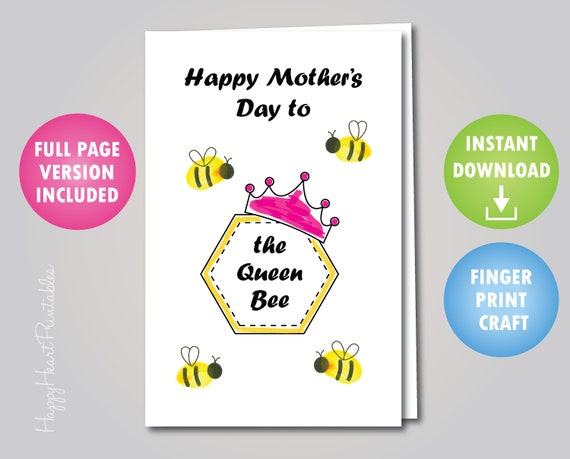 Mother's Day Queen Bee Fingerprint Card
