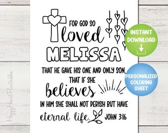 Personalized Bible Verse Coloring Sheet - John 3:16