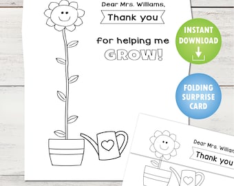 Teacher Appreciation Card - Thank You for Helping Me Grow - Folding Surprise Card