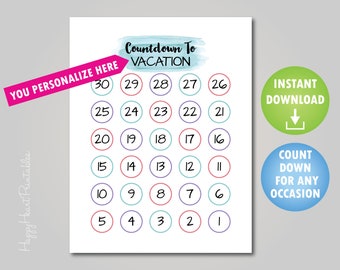 Printable Countdown For Any Occasion - Personalize Editable PDF