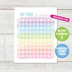 100 Day Countdown - Printable 100 Days Chart