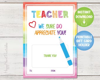 Teacher Appreciation Gift Card Holder - PRINTABLE