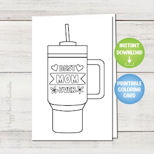 Tarjeta para colorear imprimible con vaso para el Día de la Madre