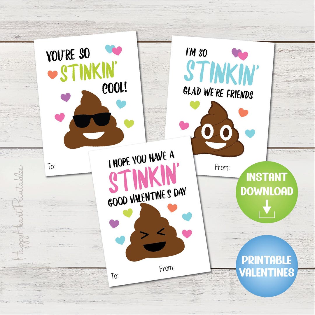 Poop Emoji Printable Valentines - Etsy