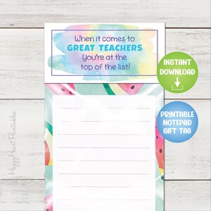 Teacher Appreciation Gift Tag - List Pad