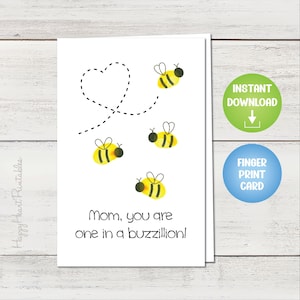 Tarjeta imprimible para el Día de la Madre con la Abeja de Huellas Dactilares