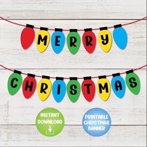 Ausdruckbares Banner mit Lichterkette - Merry Christmas