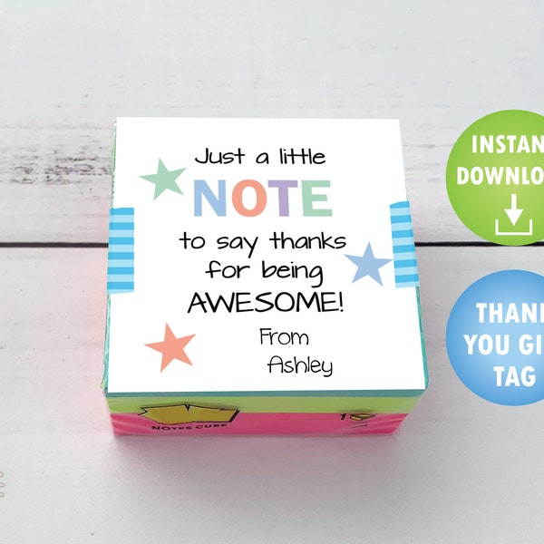 Thank You Gift Tag - Printable Sticky Note Tag