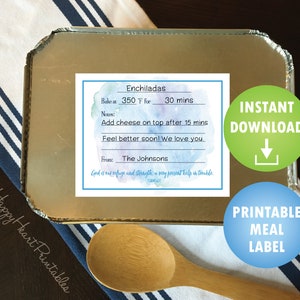 Etiqueta de comida imprimible acuarela - Nota de entrega de comida - Pegatina del tren de comidas