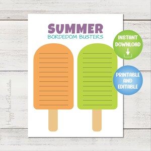Printable Popsicle Boredom Busters List