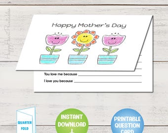 Tarjeta para colorear imprimible con cuestionario del Día de la Madre