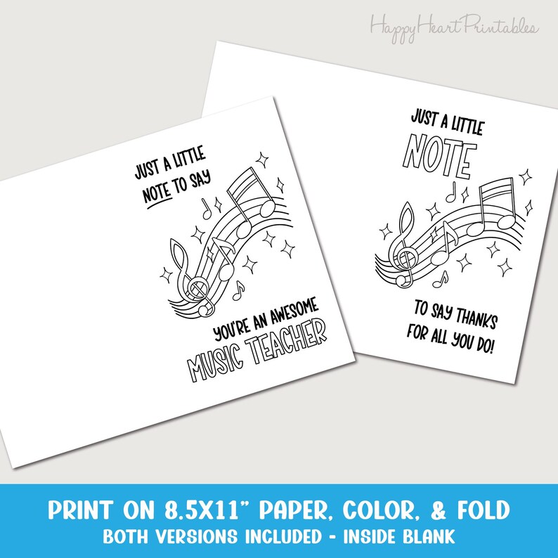Musical Apprerecation Notes Music Teacher Appreciation Printable Card - Etsy
