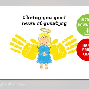 Handprint Angel Craft Printable Template Christmas Handprint Art image 1