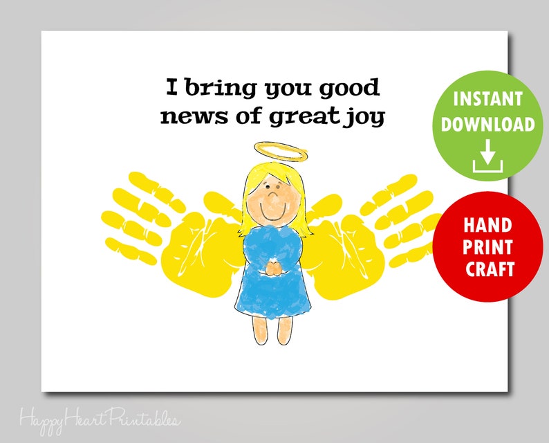 Handprint Angel Craft Printable Template Christmas Handprint Art image 1