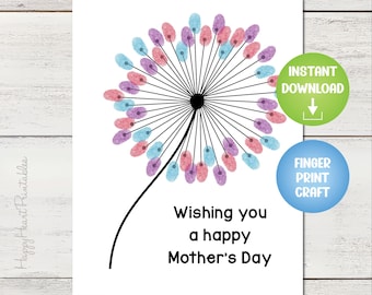 Arte con huellas dactilares para el Día de la Madre - Plantilla imprimible - ¡Feliz Día de la Madre!