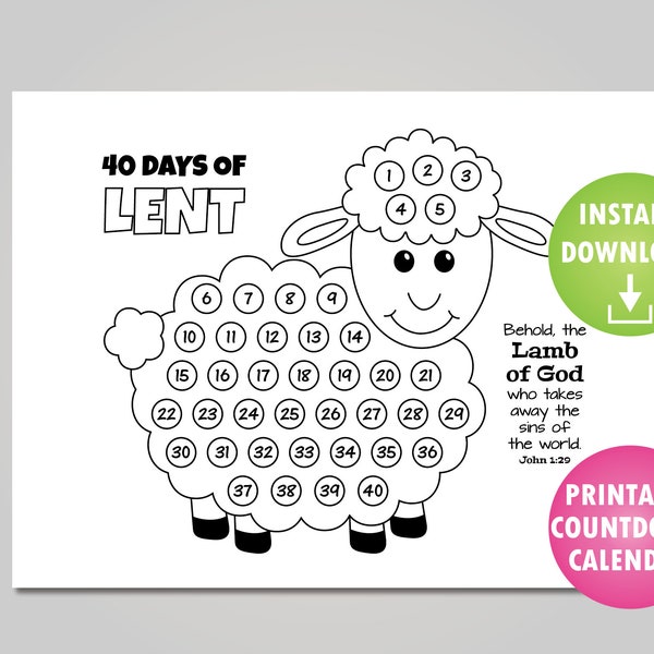 Printable Lent Calendar with Lamb