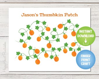 Fall Fingerprint Art - Thumbkin Patch - Printable Pumpkin Patch Template
