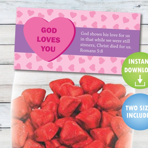 God Loves You Valentine Topper - Bible Verse Valentine Treat Bag Topper