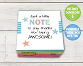 Thank You Gift Tag - Printable Sticky Note Tag
