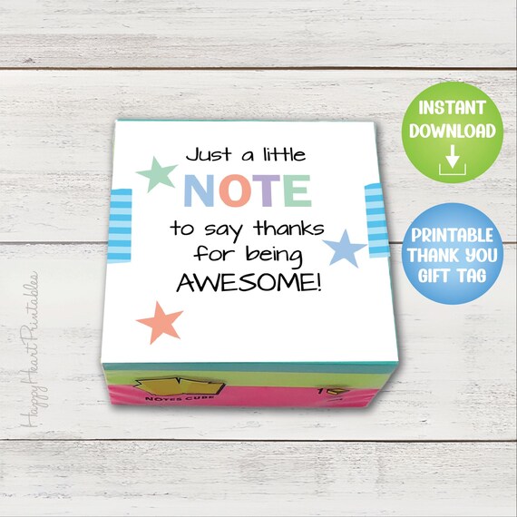 Thank You Gift Tag - Printable Sticky Note Tag