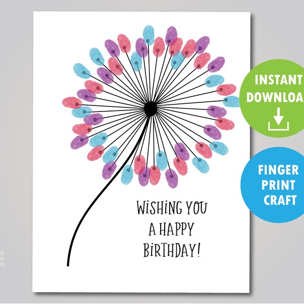 Birthday Fingerprint Art - Printable Birthday Craft- Wishing You a Happy Birthday